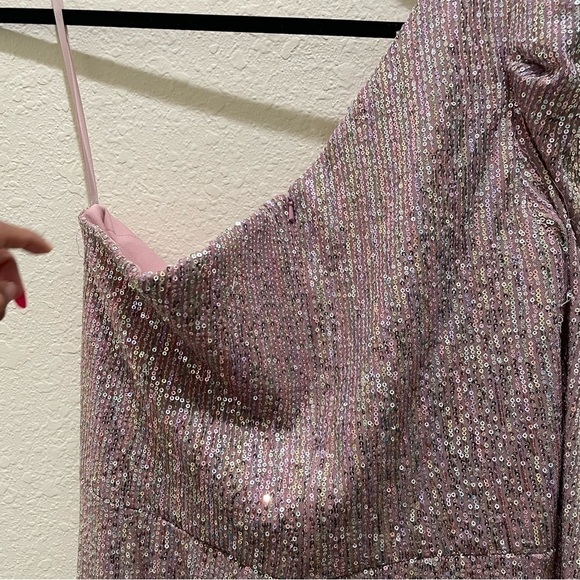 NEW Ienna for Macduggal SEQUINED ONE SHOULDER FAUX WRAP DRESS mauve multicolor - Picture 13 of 15